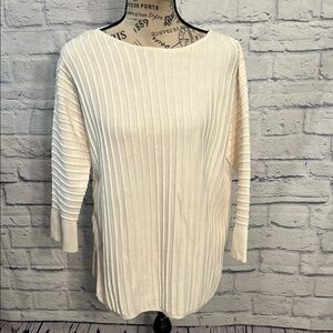 Kinross Ribbed Top 3/4 Sleeves 100% Cotton White Size Small